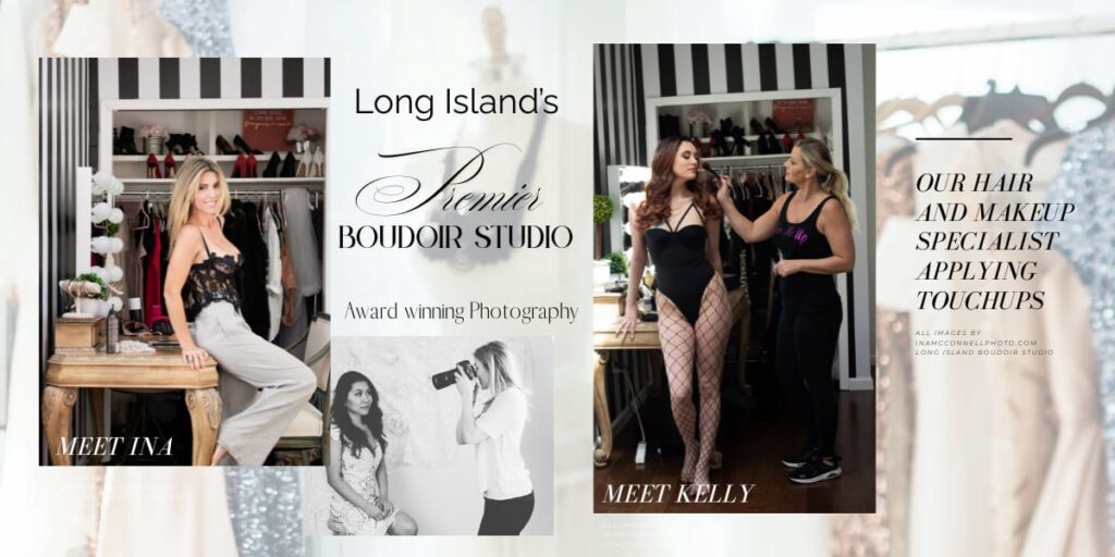 Ina McConnell, photographer, and the studio makeup artist inside Long Island’s Fine Art Boudoir Studio showcasing the 30 Flirty Magazine feature.